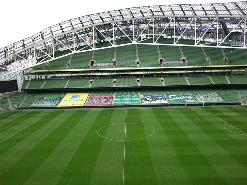 Panoramic View of FAI Seat Kill Banners in East Stand in Aviva Stadium